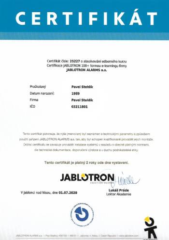 Certifikát Jablotrone J100