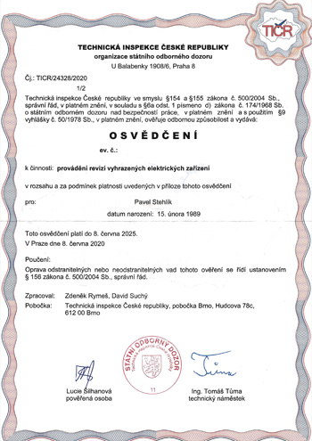 Osvědčení E1A